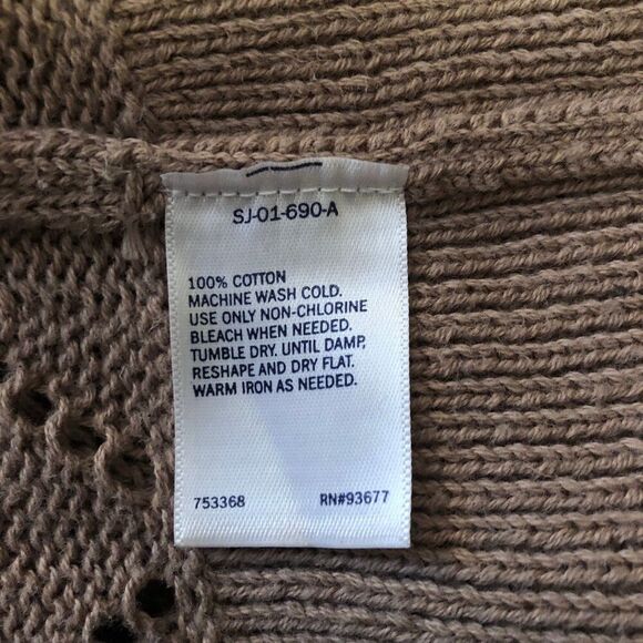 St. John's Bay Women's Open Cardigan 2X Taupe Crochet Knit 100% Cotton Cozy Warm - Picture 9 of 9